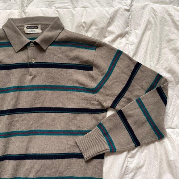 Vintage 60s 70s striped polo sweater shelter Bay size Large academia preppy - Picture 1 of 8